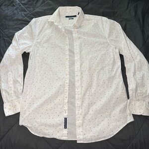 Perry Ellis Mens Size Medium Stretch Dress Shirt Longsleeve White Pattern Button